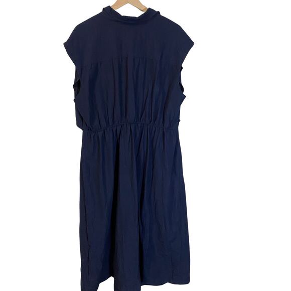 Old Navy Blue Short Sleeve Twist Front Cutout Midi Shirt Dress Linen Blend Sz 2X - Picture 13 of 13